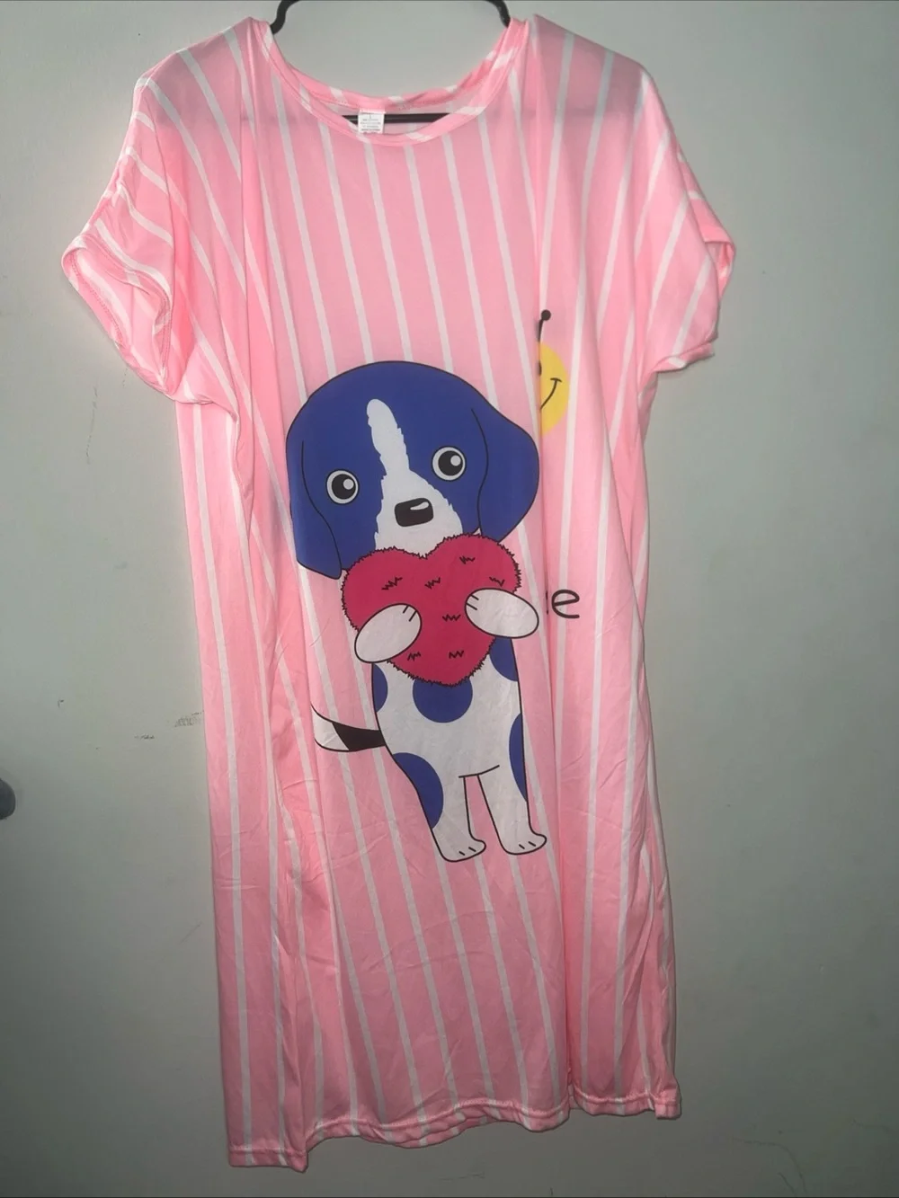 Pink Striped Dog Graphic Nightshirt - Women’s Pajama Sleep Dress